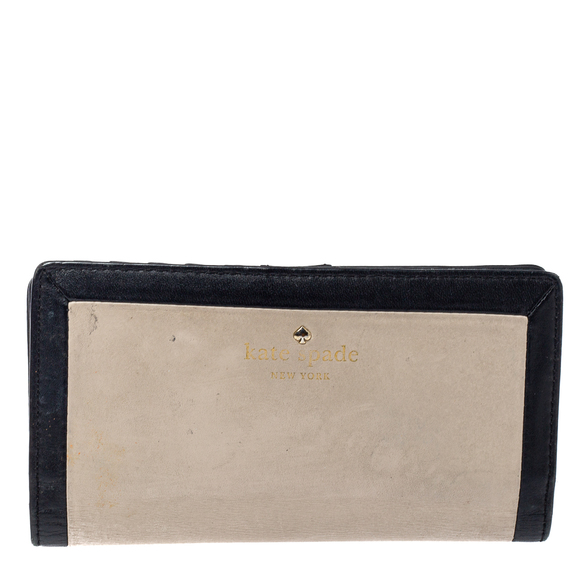 KATE SPADE Beige/Black Leather Long Wallet